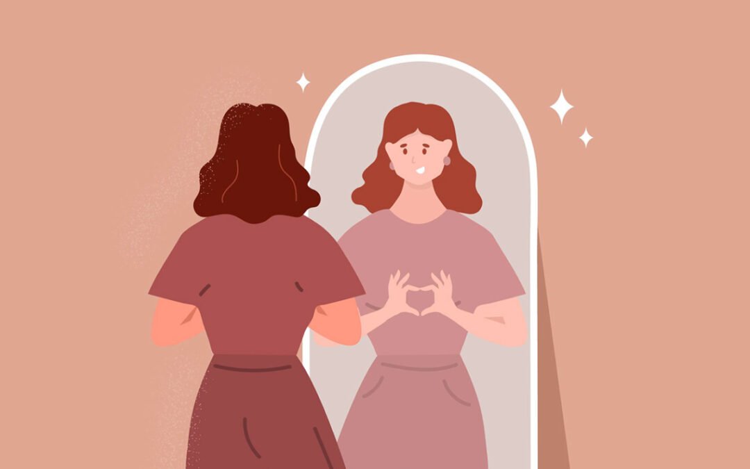 woman looking in the mirror
