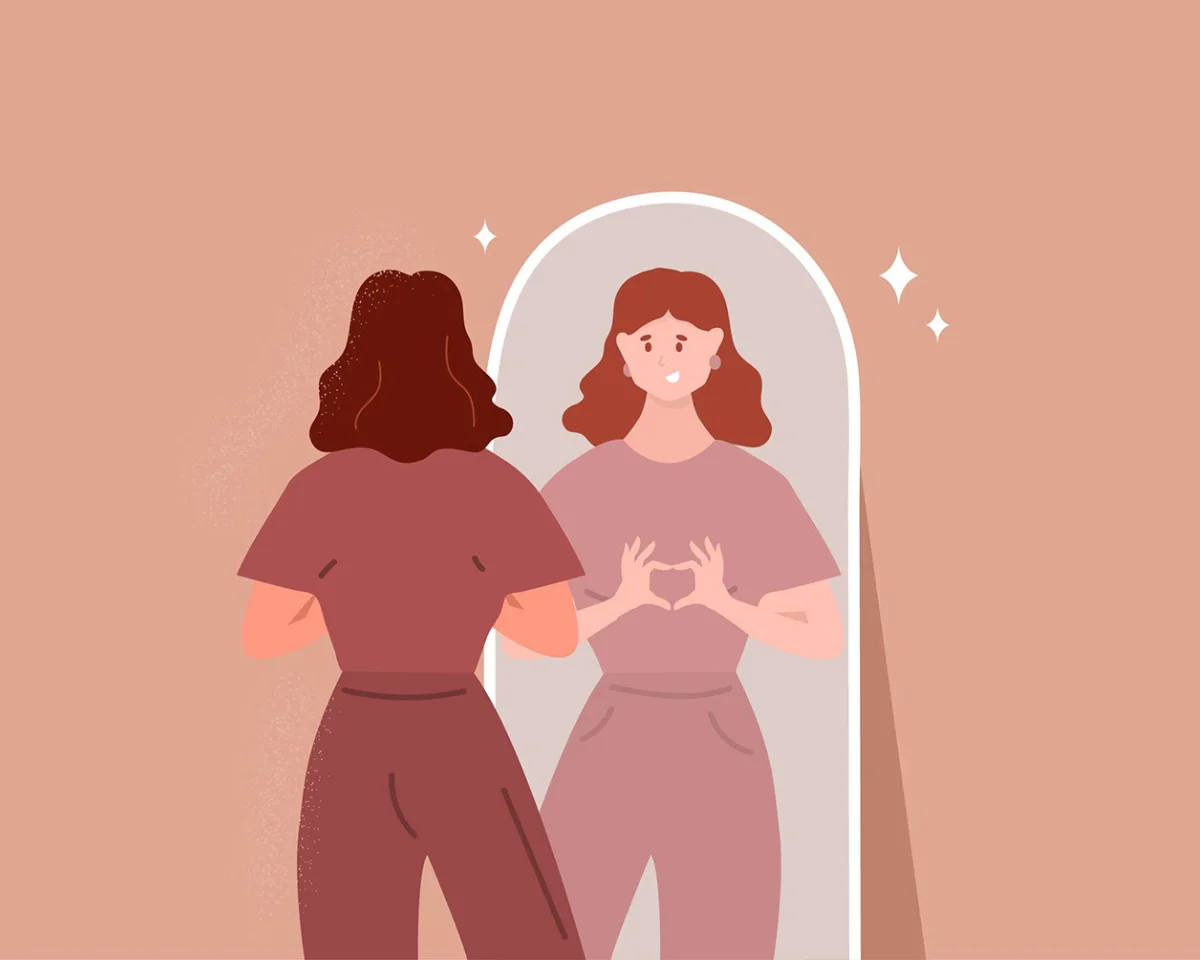 woman looking in the mirror